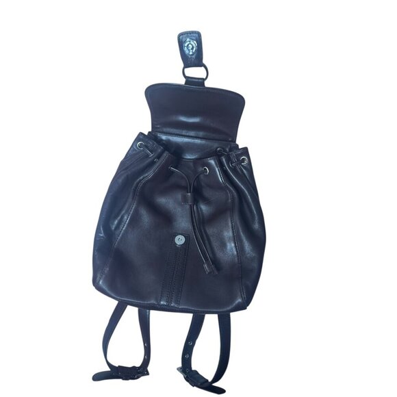 Cole Haan Leather Backpack | Dark Brown Drawstring Rucksack - Picture 2 of 5